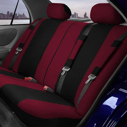 FH Group Car Seat Covers Combo Full Set with Carpet Floor mats Steering Wheel Cover and Seat Belt Pads- Universal Fit for Cars Trucks and SUVs (Burgundy)