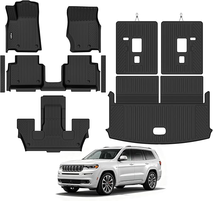 Floor Mats for Jeep Grand Cherokee L 6 Seats 2021-2025 2026, Trunk Mat and Backrest Mat & Door Sill Guard All Weather TPE Protector for Jeep Grand Cherokee L Accessories