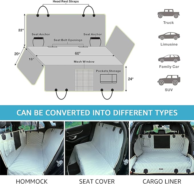 Lassie XL Truck Dog Seat Cover Back Seat with 2 Seat Belts, Dog Car Hammock for Large SUV and Trucks Compatible with F150 F250/Chevrolet Silverado/Ram Pickup/GMC Sierra/Toyota Tundra and Crew Cab