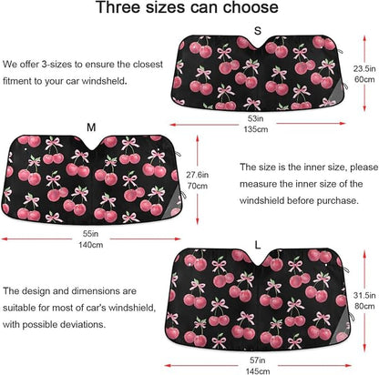 Watercolor Cherry Bow Windshield Sun Shade for Car Auto SUV Truck Foldable Front Window Sunshade Sun Visor Protector Block UV Rays Reflect Heat, 55" x 28"