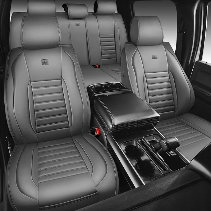 CAR PASS Nappa Leather Car Seat Covers Front Seats, Luxury Seat Protector for Cars, Waterproof Anti-Slip Seat Cushion Airbag Compatible Universal for Sedan SUV Pick-up Truck Automotive Vehicle, Gray
