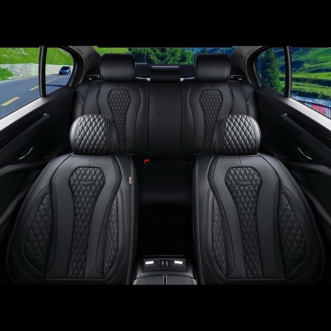 Coverado Seat Covers, Car Seat Covers Full Set, Black Car Seat Cover, Car Seat Covers Front Seats Back Seat Cover, Waterproof Car Seat Cushion, Leather Seat Covers Seat Protector Fit for Most Cars