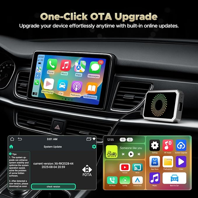 TOGUARDGO 3-in-1 Wireless Carplay Adapter Magic AI Box with YouTube TikTok APPs Upgrade Wired Car Play to Wireless Support USB Drive for iPhone 10+ and Android 13+
