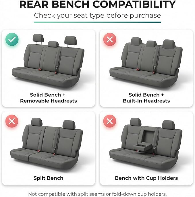 FH Group Automotive Rear Car Seat Covers for SUV, Trucks, Sedan and More - Universal Fit Front High Back & Rear Solid Bench Design Interior Accessories - 3D Mesh Fabric Center Panel - Black