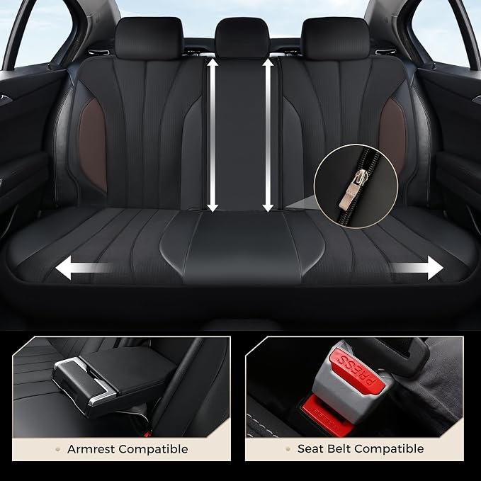 Coverado Car Seat Covers Full Set, 5 Seats Waterproof Nappa Leather Automotive Seat Protectors, Front & Rear Luxury Mesh Seat Covers, All-Weather Universal Fit for Most Cars SUVs, Coffee&Black