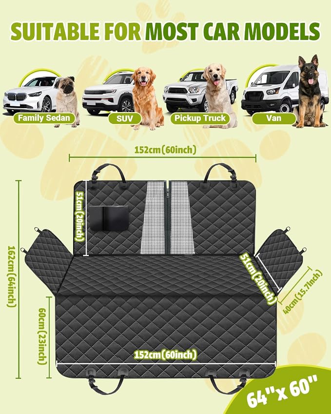 Victoper Dog Car Seat Cover, Heavy Durable Dog Seat Cover for Back Seat, 100% Waterproof Scratch Proof Nonslip Dog Hammock for Car with Side Flap, Pet Back Seat Covers Large 60" W x 64" L