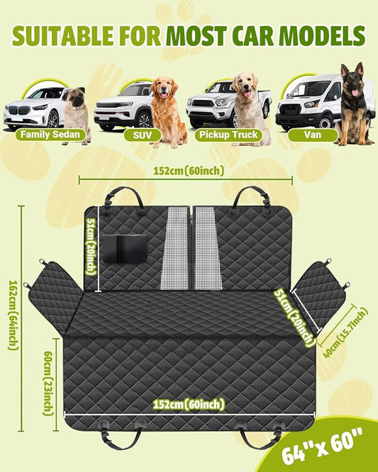 Victoper Dog Car Seat Cover, Heavy Durable Dog Seat Cover for Back Seat, 100% Waterproof Scratch Proof Nonslip Dog Hammock for Car with Side Flap, Pet Back Seat Covers Large 60" W x 64" L