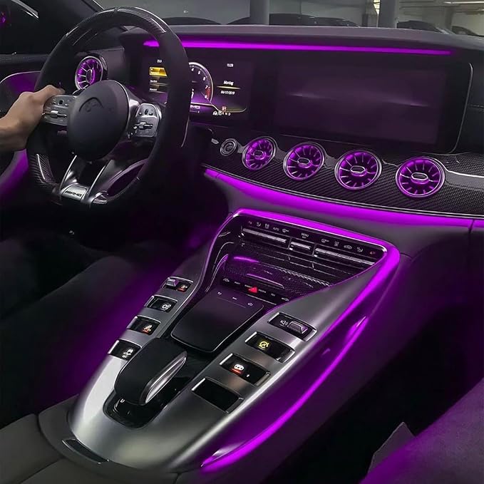 Ambient Lighting Car 2PCS Under Glow Kit With Cigarette Lighter, 12V Underglow LED Interior DRL Daylight Strip, Waterproof Driving Fog Lamp RGB Atmosphere Lights (Pink)