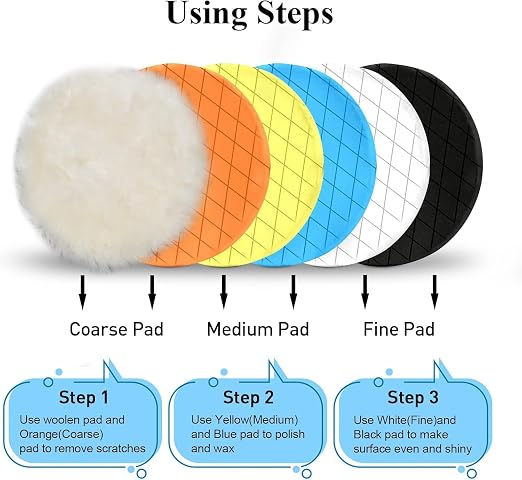 Autolock 6" Buffing Polishing Pads, 6Pcs 6.5inch 165mm Face for 6 Inch Backing Plate Compound Buffing Sponge and Woolen Pads Cutting Polishing Pad Kit for Car Buffer Polisher, Polishing and Waxing