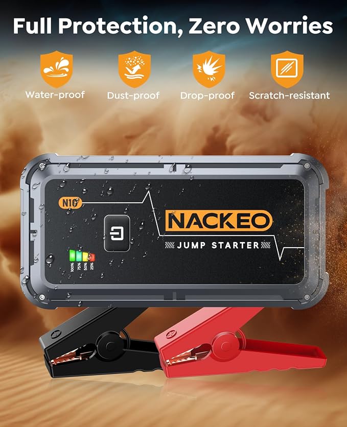 Portable Car Battery Jump Starter 5000A Car Jump Starter Battery Pack (9.0L Gas/8.5L Diesel), 12V Jump Box Car Battery Jumper Starter Portable Jumper Cables, Fast Charge, Lights, Compact