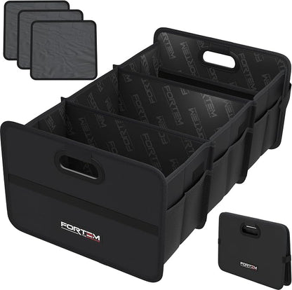 FORTEM Car Trunk Organizer, Collapsible Two Compartment Organizer, Foldable SUV & Truck Storage for Car Accessories for Women Men, Non Slip Bottom, Sturdy Side Walls, Strong Handles, 75L