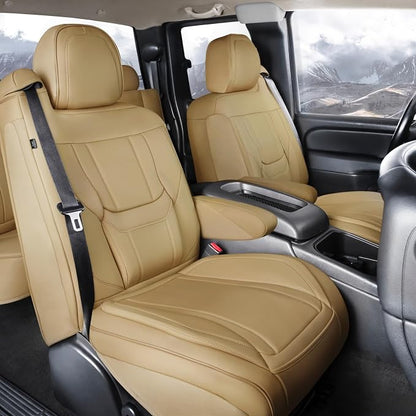 Coverland Custom Truck Car Seat Covers Front Seats for [2004-2006 Chevy Silverado 1500, 2500HD, 3500HD Crew Cab Front Captain Seats] - Protector Water Resistant Leather Seat Cushion [Front-Beige]