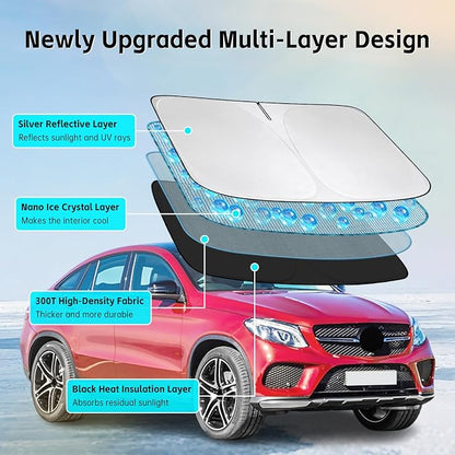 Windshield Sun Shade for Mercedes Benz GLE 350 450 2012-2026 Sunshade 300T Windshield Cover Sun Shield Blocks UV Rays Custom Fit GLE Front Window Shade Sun Visor Foldable Keep Cool