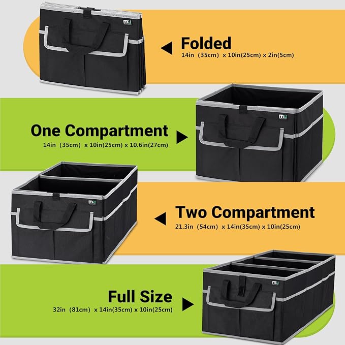 MIU COLOR Trunk Organizer for Car, SUV Trunk Organizer, 12 Pockets, Non-Slip Bottom, Sturdy Oxford Car Organizer for Sedans, Van, Jeep, Grocery, Large 3 Compartments, Black Gray, 32"×13"×10.6"