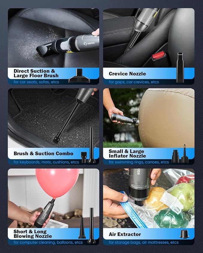 Saker Small Handheld Vacuum Cleaner, Car Detail Vacuum Cleaner Cordless with Brushless Motor and Steel Filter for Gifts, Cars,Bedrooms,Offices Cleaning HL109B