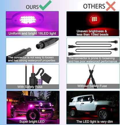 12 Pods RGB LED Rock Lights, Underglow Multicolor Neon Light Kit Wheel Well Light with APP Control & Music Mode, Under Glow Lights for Trucks,Jeep,SUV,Golf Cart,ATV,Pickup Off Road,12 V