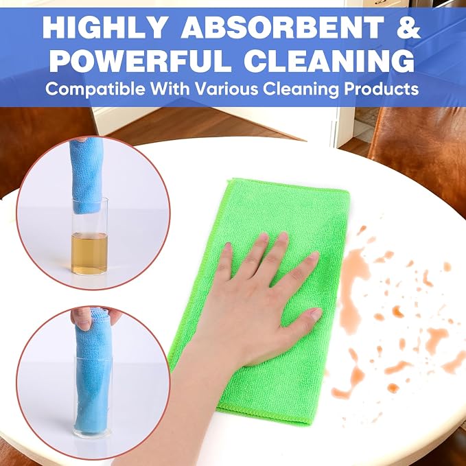 TEAWOO 10 PCS Green Microfiber Cleaning Cloths, Highly Absorbent Microfiber Towels for Car, Kitchen, Bathroom and Household Cleaning, 11.8" X11.8