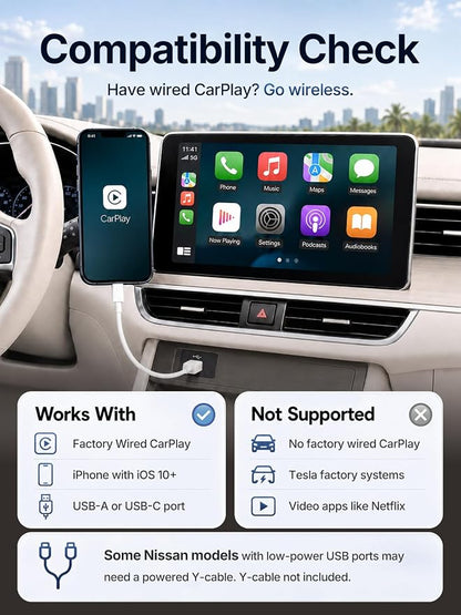 Wireless CarPlay Adapter for Apple Daily Commute, Wired to Wireless | Ultra Mini, Cooling Design, Fast Stable Connection, Easy to Set Up, Bluetooth 3s Reconnect, Maps Music Calls, For iOS 10+