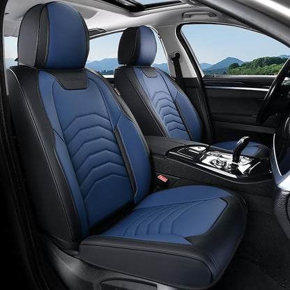 Coverado Car Seat Covers Full Set, Universal Seat Covers for Cars, Car Seat Protector Waterproof, Nappa Car Seat Cushion, Car Seat Covers Front Seats and Back Fit for Most Cars Trucks SUV, Black&Blue