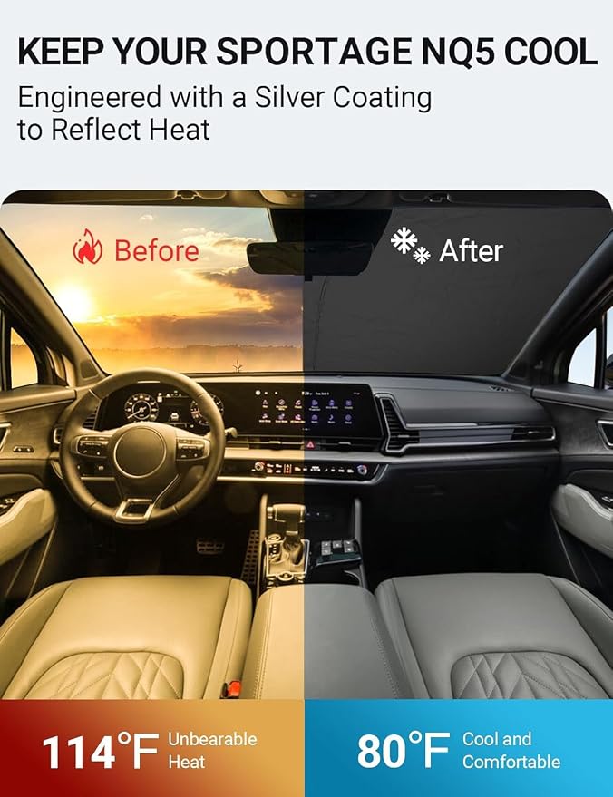 Proadsy Windshield Sun Shade for Kia Sportage NQ5 2023 2024 2025 2026 4-Layer Foldable Front Sunshade Protector Sun Visor Blocks UV Rays Keep Car Cooler Accessories