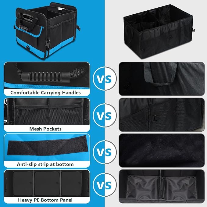 AOPHY Trunk Organizer for Car, Car Storage Organizer with 2 adjustable straps, 95L Large Capacity Cargo Organizer for Suv, Truck, Sedan, Waterproof Portable Car Organizers for Women Men（Blue）