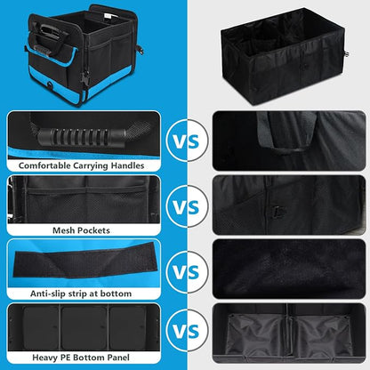 AOPHY Trunk Organizer for Car, Car Storage Organizer with 2 adjustable straps, 95L Large Capacity Cargo Organizer for Suv, Truck, Sedan, Waterproof Portable Car Organizers for Women Men（Blue）