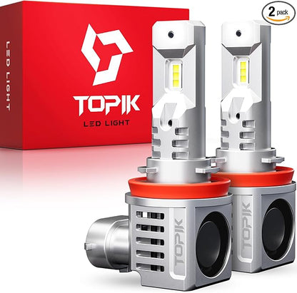TOPIK T26 H8/H9/H11 LED Bulb,36000LM 900% Brighter For Night Driving,1:1 Halogen Design,No Flicker,50000 Hours Long Lifespan,Pack of 2