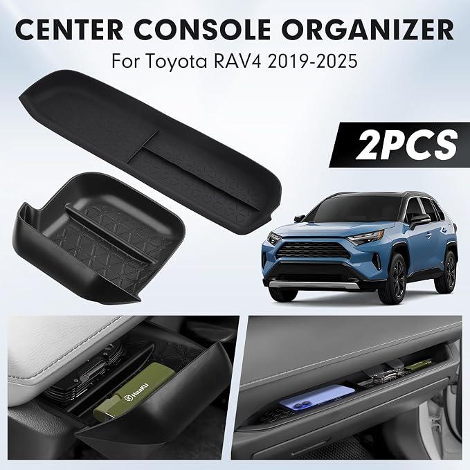 Autorder 2PCS Center Console Organizer for 2019-2025 Toyota RAV4 Accessories ABS Driver Drawer Storage Box Silicone Glove Box Organizer Center Console Insert Tray with Anti-Slip Surface