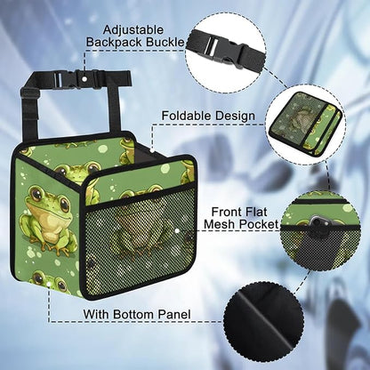 Car Backseat Organizer, PU Leather Back of Seat Cars Hanging Organizer with Pockets Leakproof Car Garbage Bag Hanging Cars Seat Storage Box Travel Accessories Foldable (Green Frog)