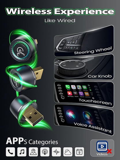 Wireless CarPlay Adapter for Apple iPhone -1 Click Switch for 2 Phones, Plug & Play, Converts Wired to Wireless Car Play Dongle, No Lag, Fast Stable for Cars 2016+ with Apple CarPlay & Android Auto