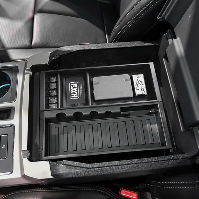 HGWEI Center Console Organizer Compatible with Ford F150 2015-2020, 2017-2022 F250 F350 F450, 2018-2024 Expedition Accessories, Insert Tray Armrest Storage Box, Full Console w/Bucket Seats ONLY, Black