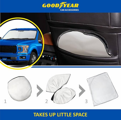 Goodyear Foldable Windshield Sunshade for Ford F150 2015-2026, Truck car Accessories, Sunshade Cover, Sun Shade Car Windshield, Window Sun Blocker - GY008255