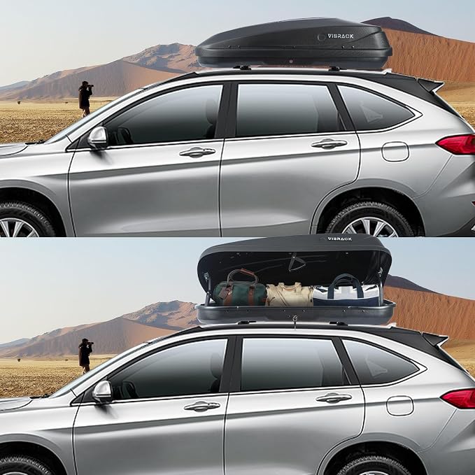 Hard Shell Rooftop Cargo Carrier with Roof Box, Heavy Duty Weatherproof 13 Cubic Feet Rooftop Cargo Carrier for Car Storage, Diamond Black