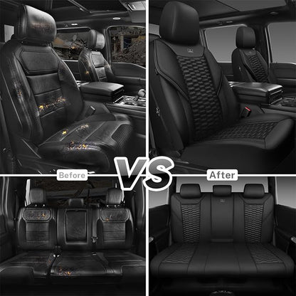 CAR PASS 3D Foam Mesh Leather Car Seat Covers Full Set,Breathable Mesh Faux Leather Seat Covers for Car,Universal Fit for SUV Truck Sedan Automotive, Armrest Airbag Compatible,Black