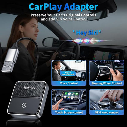 Wireless CarPlay Adapter for iPhone,Turns Factory Wired CarPlay to Wireless for Apple Car Play with USB Or USB-C | CarPlay Adapter Plug & Play Connect WiFi & Bluetooth for iPhone 6+ / iOS 10 +