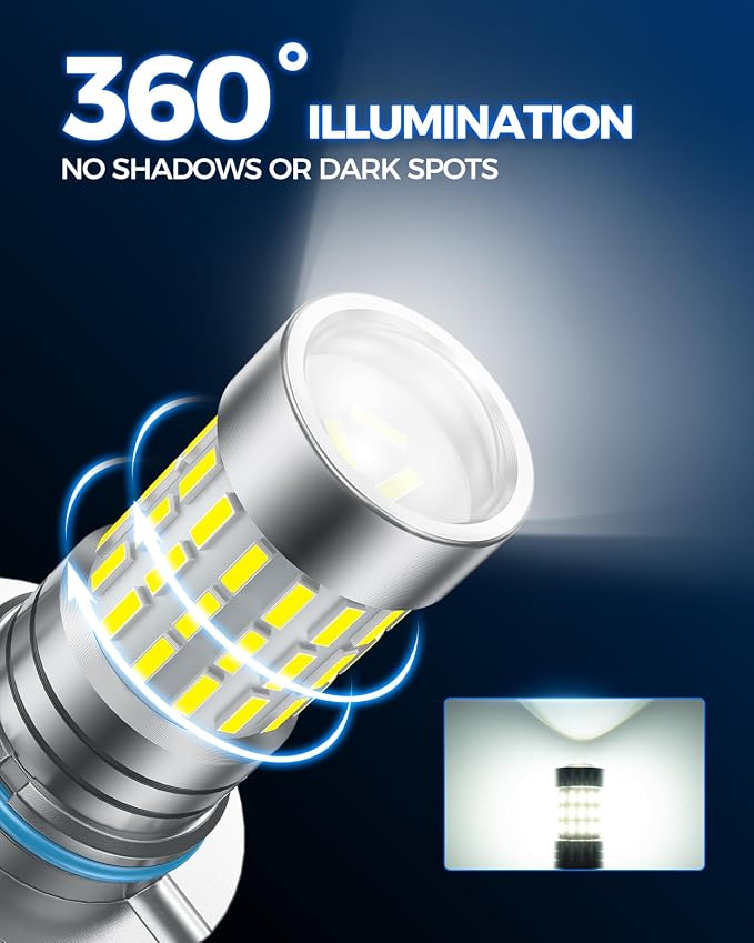 Marsauto 9006 LED Fog Light Bulbs or DRL, 10,000 Lumens 6000K White, 48 Chips Fog Lights, 9006 Led Bulb 1:1 Mini Size 9006 Led Fog Lights, 360° Full Illumination, Side Marker Lights