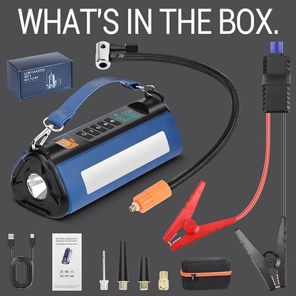 Portable Jump Starter with Air Compressor, 1000A Jump Starter Battery Pack (All Gas/5.0L Diesel) 150PSI Digital Tire Inflator, 12V Car Jump Box Car Battery with LCD Display, 2 Types of Lights
