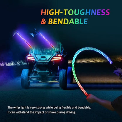 Ehaho 1 Pack 3FT Whip Lights,LED Whip Light with App & Remote Control, Spiral RGB Chasing Lighted Whips with Rocker Switch, Music Whip Light for UTV ATV Polaris RZR Can-Am SXS Truck