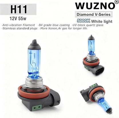 H11 Halogen Headlight Bulb/Fog Light 12V 55W White 5000K High/Low Beam 64211 12362 Car Light Bulb Automotive Headlamp Super Bright