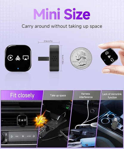 3-in-1 Mini Wireless CarPlay Adapter(2025 Upgraded)-Built-in Wired Carplay Android Auto Airplay,Plug&Play,Fast Auto-Reconnect,BT 5.0,USB/Type-C,iOS10+&Android 11+,5G WiFi(Black)
