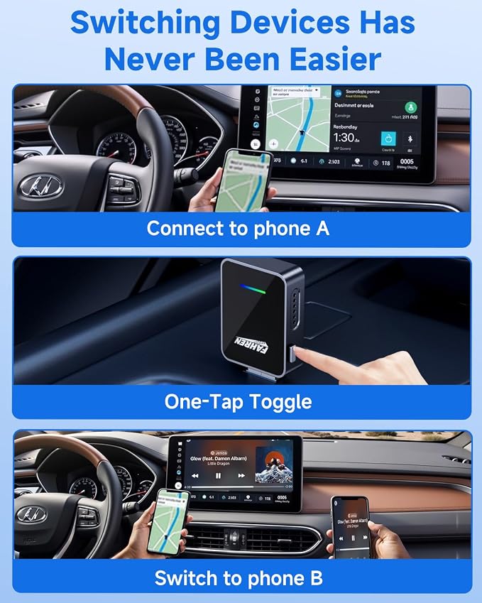 CarPlay & Android Auto Wireless Adapter, We Value Your Time – Just Plug, Pair, and Drive with Auto-Connect, No Audio Lag, Supports USB A & Type-C, Works with iOS 10+ / Android 11+