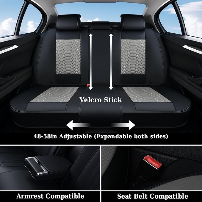 Coverado Seat Covers Full Set, Waterproof Nappa Leather Seat Covers for Cars, 5 Seats Universal Car Seat Protectors, Black and Gray Automotive Seat Covers Car Seat Cushions Fit for Most Cars