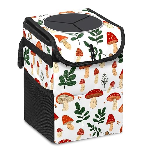 Car Trash Can – Multi-Purpose, Lightweight and Portable with Durable Water-Resistant Coating, No Installation Required, Practical and Ample Capacity, Variety of Colors.Mushroom