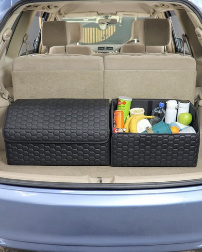 Owleys Trunk Organizer For Car - Collapsible Storage Bins - Keep Groceries, Sports Gear & Tools Secure On Road Trips - Best Gifts for Men - Heavy Duty Cargo Tote (Black 21.6)