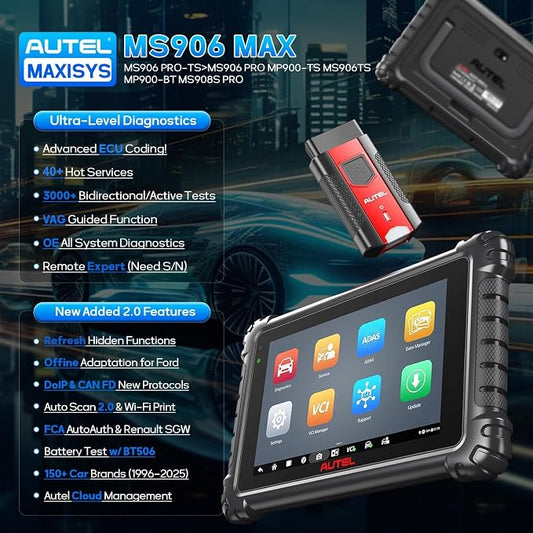 Autel MaxiSys MS906MAX OBD2 Scanner, Way Better Than MS906 Pro, 2026 MS906 MAX Up of MS906S MS906BT MS908, ECU Coding, 3000+ Active Test, 40+ Service, All System Diagnostic, CAN FD/DoIP, AutoScan 2.0
