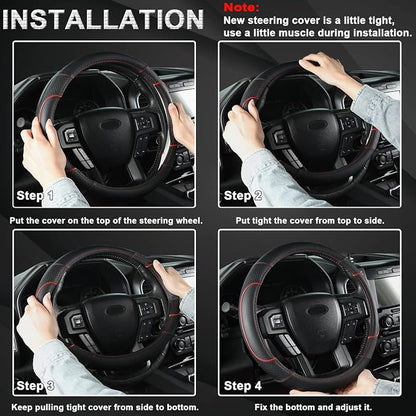 GIANT PANDA Steering Wheel Cover for Ford F150 F250 F350 Expedition - Black+Red Trim