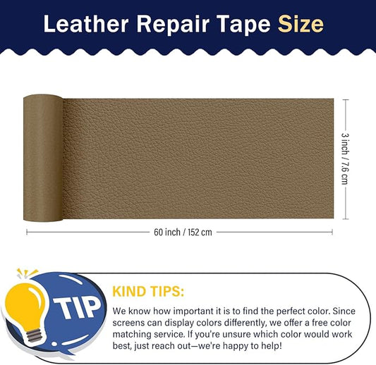Zenyao Leather Repair Patch Tape - Self Adhesive Leather Repair Kit for Car Seat Furniture, Heavy Duty Vinyl Repair Patch for Couch Sofa, Waterproof Fix for Tears, 3x60 Inch Roll, Grey Khaki