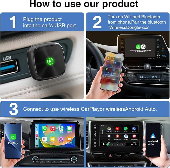 2026 Upgraded Wireless CarPlay Adapter & Android Auto, 2 in 1 Mini Dongle with Cooling Vents for Stable Connection, Converts Wired to Wireless, 5GHz WiFi No Delay, Plug & Play for Factory Wired Cars
