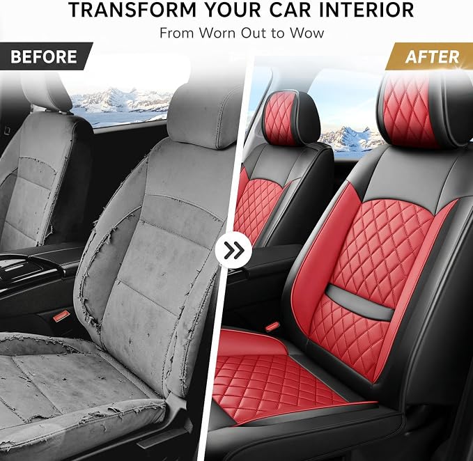 Car Seat Covers Compatible with Hyundai Elantra 2017-2025 2026 - Waterproof & Breathable Luxury Leather All-Weather Seat Cushions Protectors,Airbag Compatible,Only 2 Front seat Covers (Red)