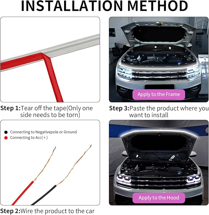 Outlet! SUNVA Dynamic Car 79 Inches Hood Light Strip, Car LED Strip Light, Exterior Flexible Daytime Running Light Strip for Cars, Trucks, SUVs, Bright Cool White